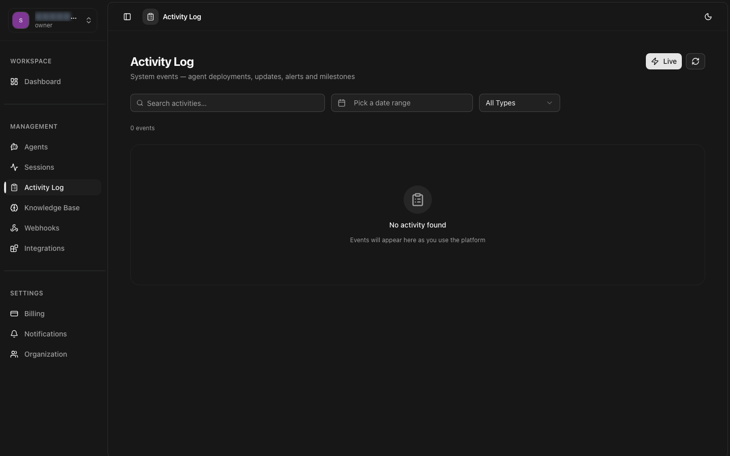 Activity Log page