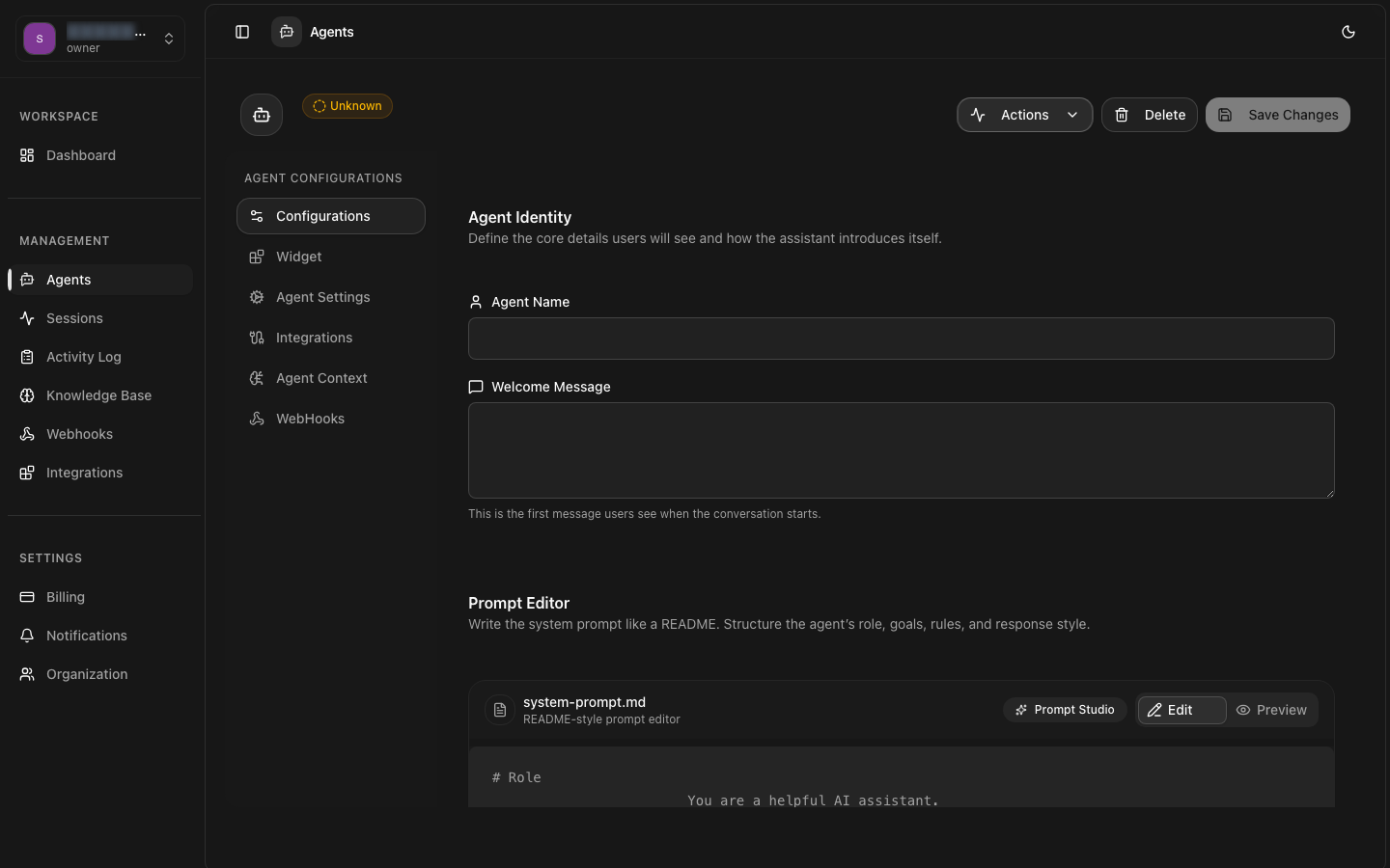 Create Agent page