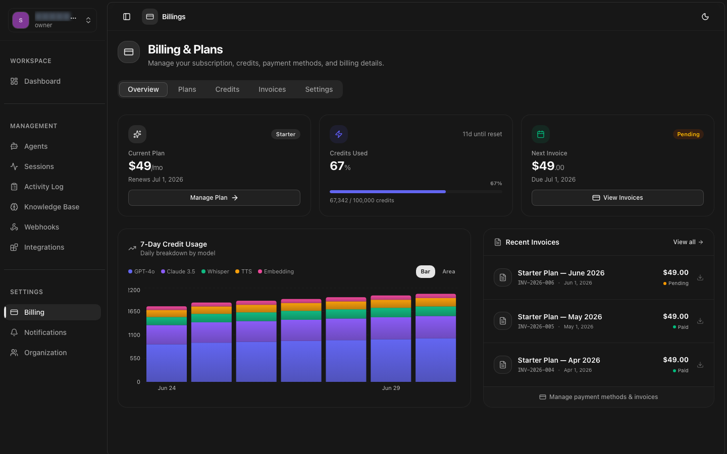Billing page