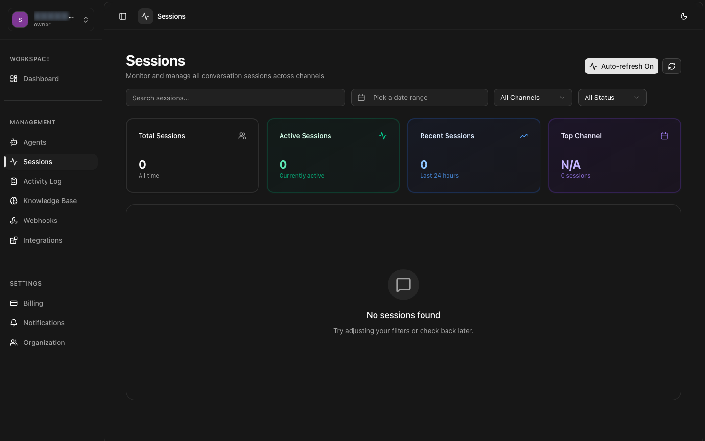 Sessions page